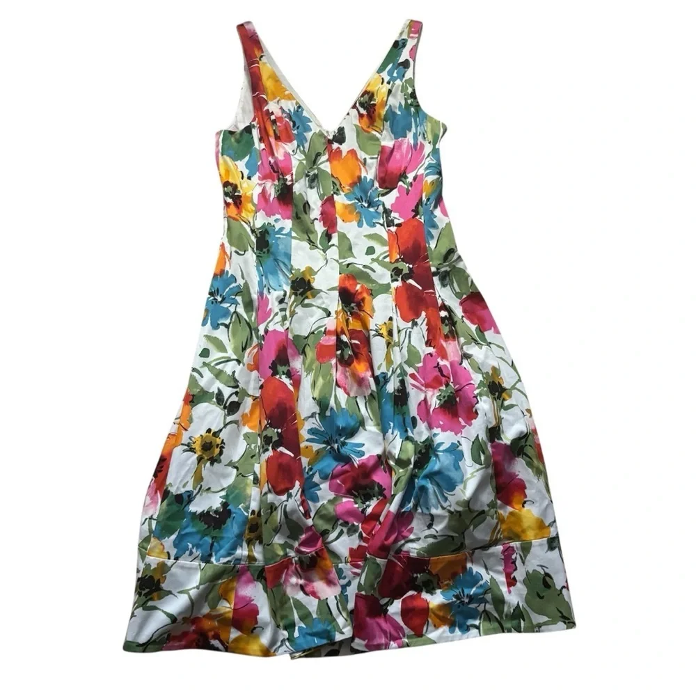 Lauren Ralph Lauren Floral Dress Womens Size 10 Knee Length White Colorful